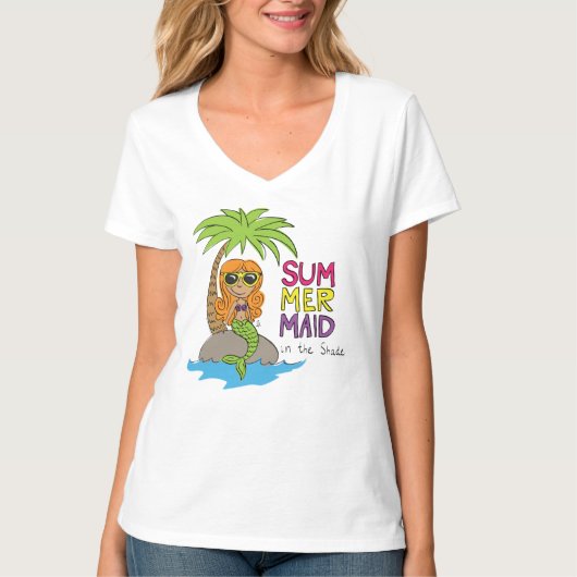 Summer Mermaid Cute Women's V-nek T-Shirt White (Voorkant)