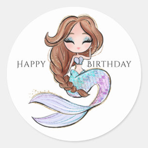 Summer Mermaid Girls Birthday Ronde Sticker