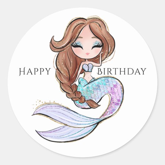 Summer Mermaid Girls Birthday Ronde Sticker (Voorkant)