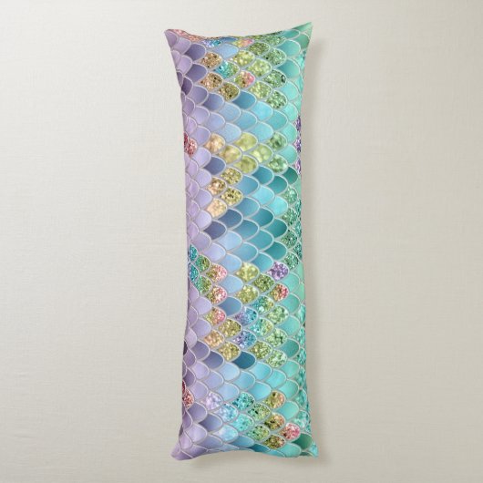 Summer Mermaid Glitter Scales #1 (Faux Glitter) Lichaamskussen (Achterkant (Verticaal))