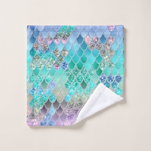 Summer Mermaid Glitter Scales #8 (Faux Glitter) Bad Handdoek (Wasdoekje)