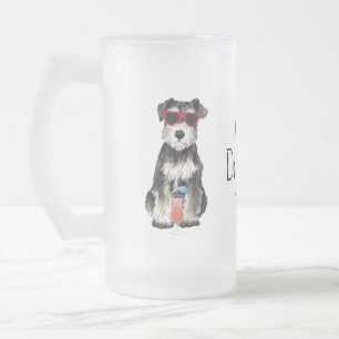 Summer Miniature Schnauzer Frosted Glass Beer Mok