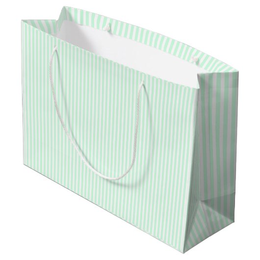 Summer Mint Bleek Green Mint & White Stripe Large Cadeautasje (Achterkant Gekanteld)