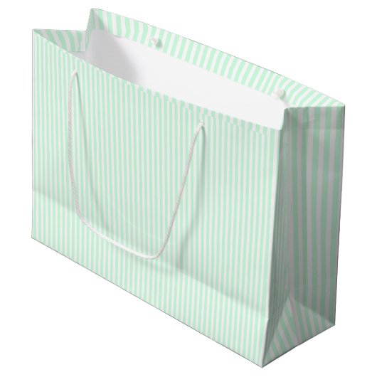 Summer Mint Bleek Green Mint & White Stripe Large Cadeautasje (Voorkant Gekanteld)