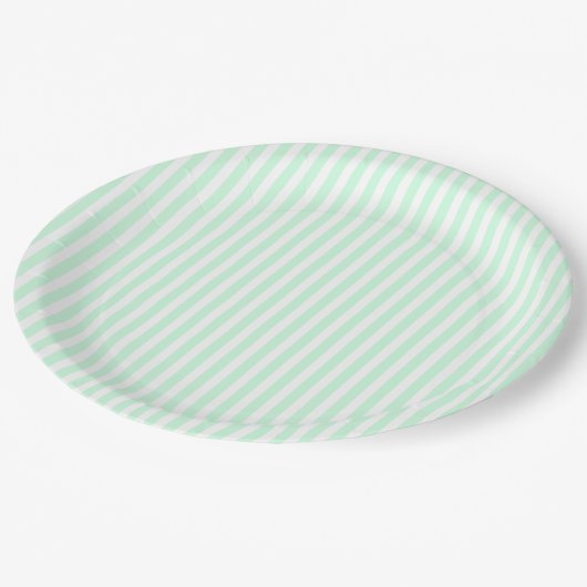 Summer Mint Bleek Green Mint & White Stripe Papieren Bordje (Gekanteld)