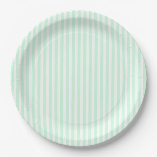 Summer Mint Bleek Green Mint & White Stripe Papieren Bordje (Voorkant)