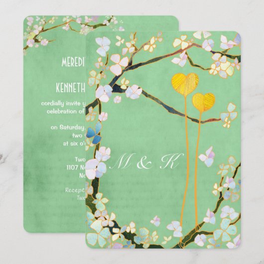 Summer Mint Green Floral Wedding Kaart (Voorkant / Achterkant)