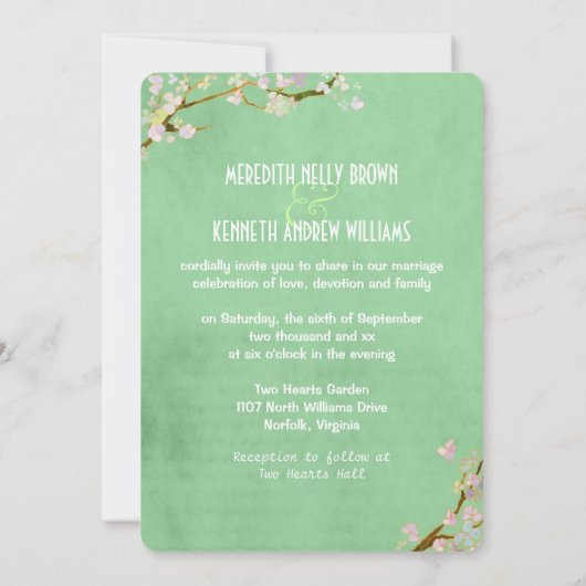 Summer Mint Green Floral Wedding Kaart (Achterkant)