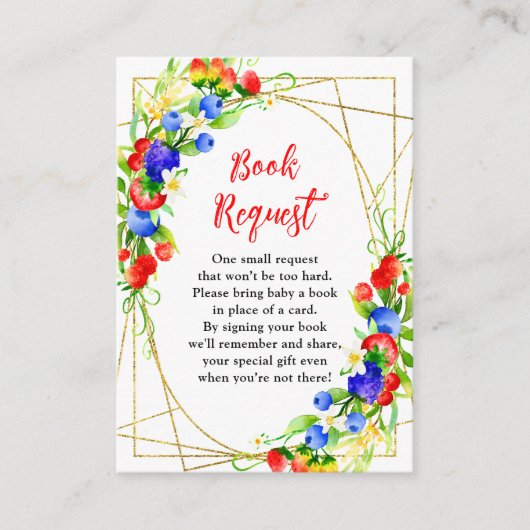 Summer Mixed Berries Baby Shower Book Request Informatiekaartje (Voorkant)