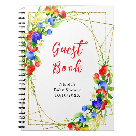 Summer Mixed Berries Baby Shower Guest Book Notitieboek (Voorkant)