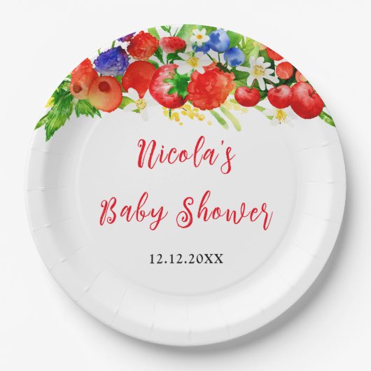 Summer Mixed Berries Baby Shower Papieren Bordje (Voorkant)