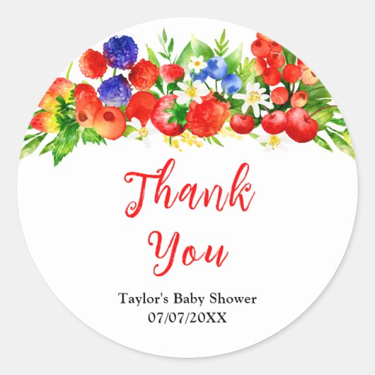 Summer Mixed Berries Baby Shower Thank You Ronde Sticker (Voorkant)