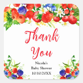 Summer Mixed Berries Baby Shower Thank You Vierkante Sticker