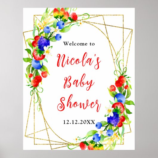 Summer Mixed Berries Baby Shower Welcome Poster (Voorkant)