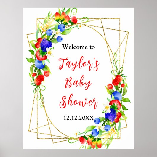 Summer Mixed Berries Baby Shower Welcome Sign Poster (Voorkant)