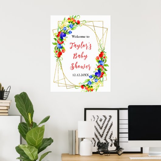 Summer Mixed Berries Baby Shower Welcome Sign Poster (Thuiskantoor)