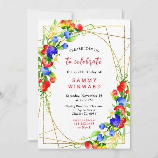 Summer Mixed Berries Birthday Kaart (Voorkant)