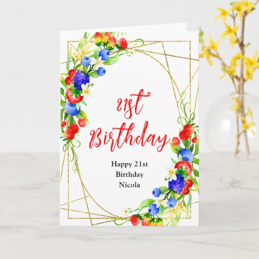Summer Mixed Berries Birthday Kaart (Gele Bloem)