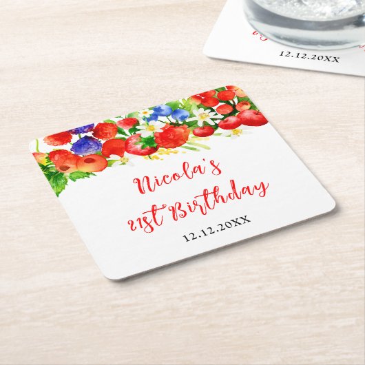 Summer Mixed Berries Birthday Kartonnen Onderzetters (Schuin)