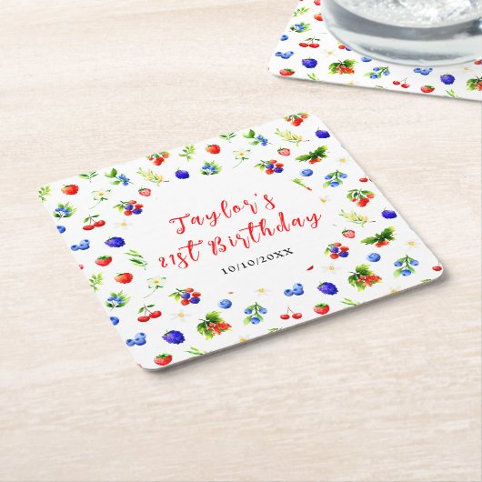 Summer Mixed Berries Birthday Party Kartonnen Onderzetters (Schuin)