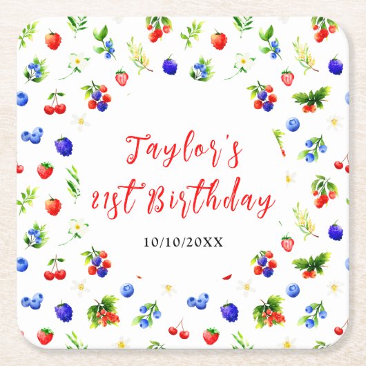 Summer Mixed Berries Birthday Party Kartonnen Onderzetters (Voorkant)