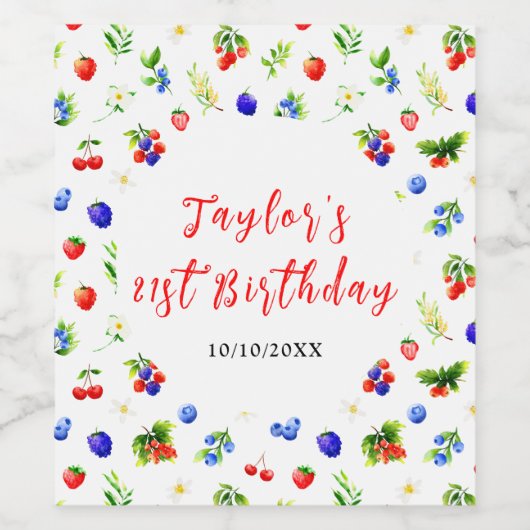 Summer Mixed Berries Birthday Party Wijn Etiket (Enkel label)