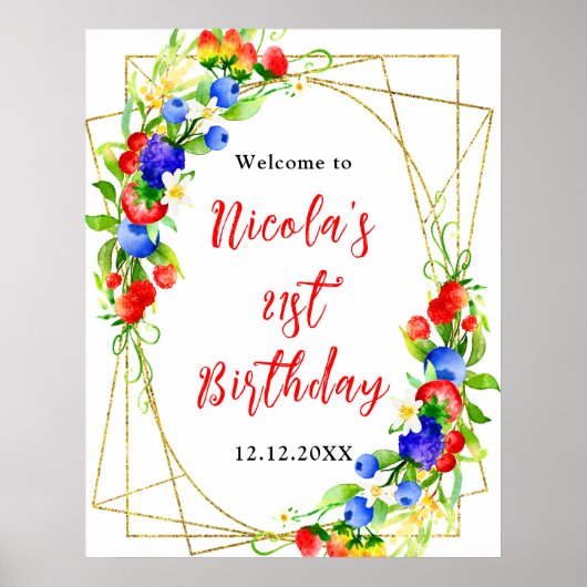 Summer Mixed Berries Birthday Welcome Poster (Voorkant)