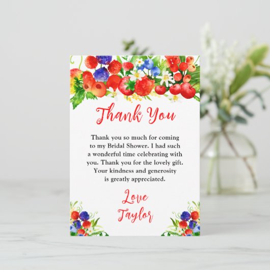 Summer Mixed Berries Bridal Shower Bedankkaart (Staand voorkant)
