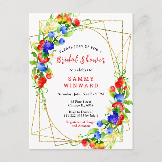 Summer Mixed Berries Bridal Shower Briefkaart (Voorkant)