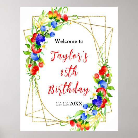 Summer Mixed Berries Verjaardagsfeest Welkomstbord Poster (Voorkant)