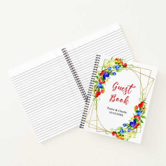 Summer Mixed Berries Wedding Guest Book Notitieboek (Binnen)