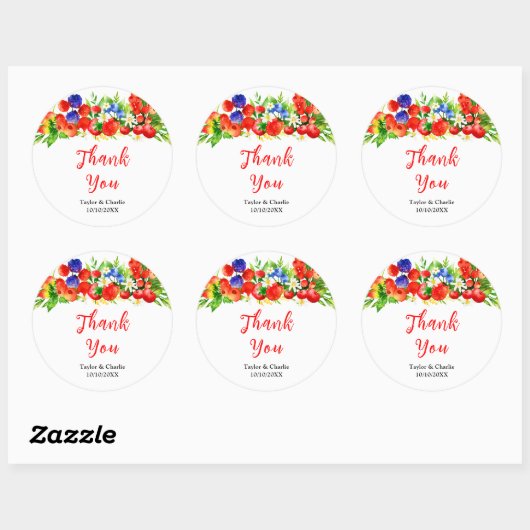 Summer Mixed Berries Wedding Thank You Ronde Sticker (Vel)