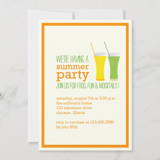 Summer Mocktails and Juices Party Invitation Kaart (Voorkant)