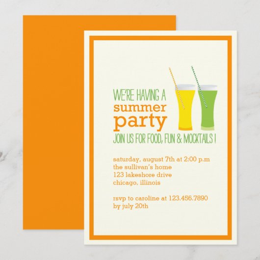 Summer Mocktails and Juices Party Invitation Kaart (Voorkant / Achterkant)