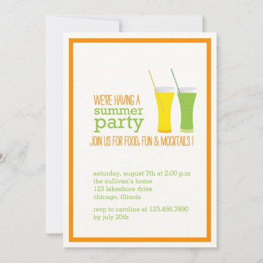 Summer Mocktails and Juices Party Invitation Kaart (Voorkant)