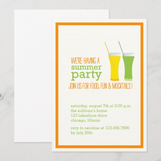 Summer Mocktails and Juices Party Invitation Kaart (Voorkant / Achterkant)
