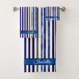 Summer Modern Navy Blue Boat Stripes Collectie Bad Handdoek