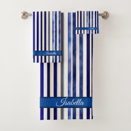 Summer Modern Navy Blue Boat Stripes Collectie Bad Handdoek (Insitu)