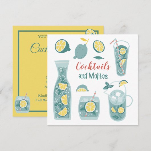Summer Mojito Cocktail Party Invitation (Voorkant / Achterkant)