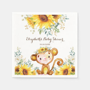 Summer Monkey Waterverf Zonnebloem Baby shower Servet