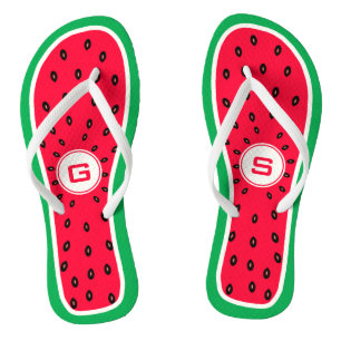 Summer Monogrammed Watermelon Slice Funny Ontworpe Teenslippers