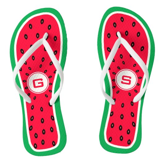 Summer Monogrammed Watermelon Slice Funny Ontworpe Teenslippers (Voetbed)