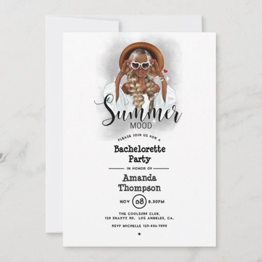 Summer Mood Blonde Bachelorette Invitation Kaart (Achterkant)