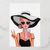 Summer Mood Mode strand Glam Lady Folie Invitatie Folie Uitnodiging (Voorkant)