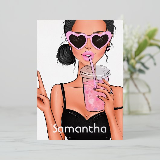 Summer Mood Mode strand Glam Lady Folie Uitnodiging (Staand Voorkant)