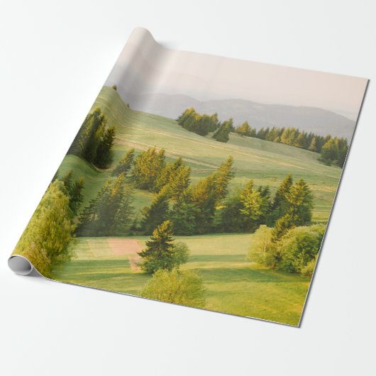 summer mountains green grass and blue sky landscap cadeaupapier (Uitgerold)