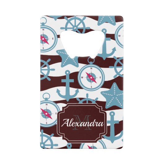 Summer Nautical Pattern Creditkaart Flessenopener (Voorkant)