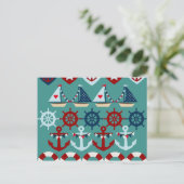 Summer Nautical Theme Anchors Sail Boats Helms Briefkaart (Staand voorkant)