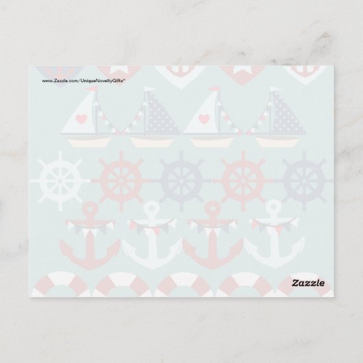 Summer Nautical Theme Anchors Sail Boats Helms Briefkaart (Achterkant)