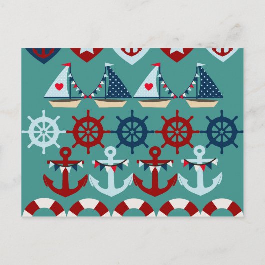 Summer Nautical Theme Anchors Sail Boats Helms Briefkaart (Voorkant)
